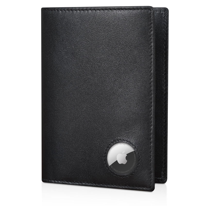 Polare Slim RFID Blocking Leather Passport Holder Travel Bifold Wallet For Men (Black with AirTag Holder) Black with AirTag Holder