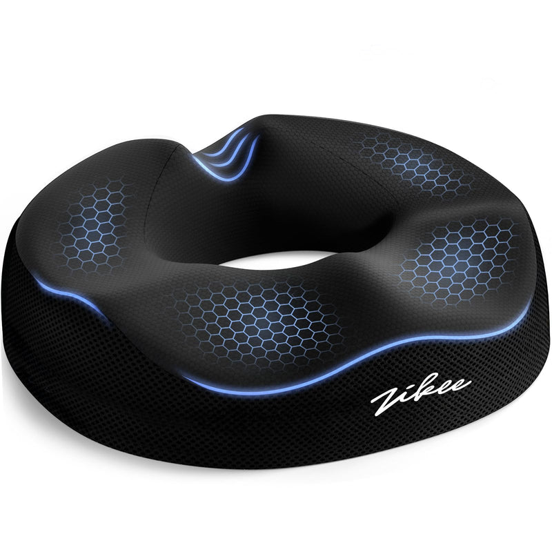 [Australia] - ZIKEE 360° Pain Relief Donut Pillow for Tailbone Pain, Hemorrhoid Pillow for Sitting, Memory Foam Donut Seat Cushion with Ergonomic W-Shaped Designs for Thighs Relief, Postpartum & Post Surgery Care 