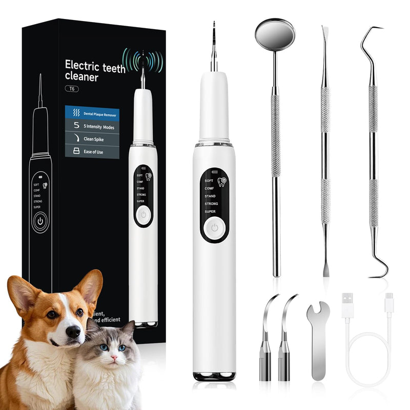 Jellytree Dog Plaque and Tartar Remover,Dogs Teeth Cleaning Kit with Led Light,5 Modes Dog Tooth Plaque Remover,Tooth Cleaner for Dogs and Cats,Low Noise Tartar Remover for Teeth,