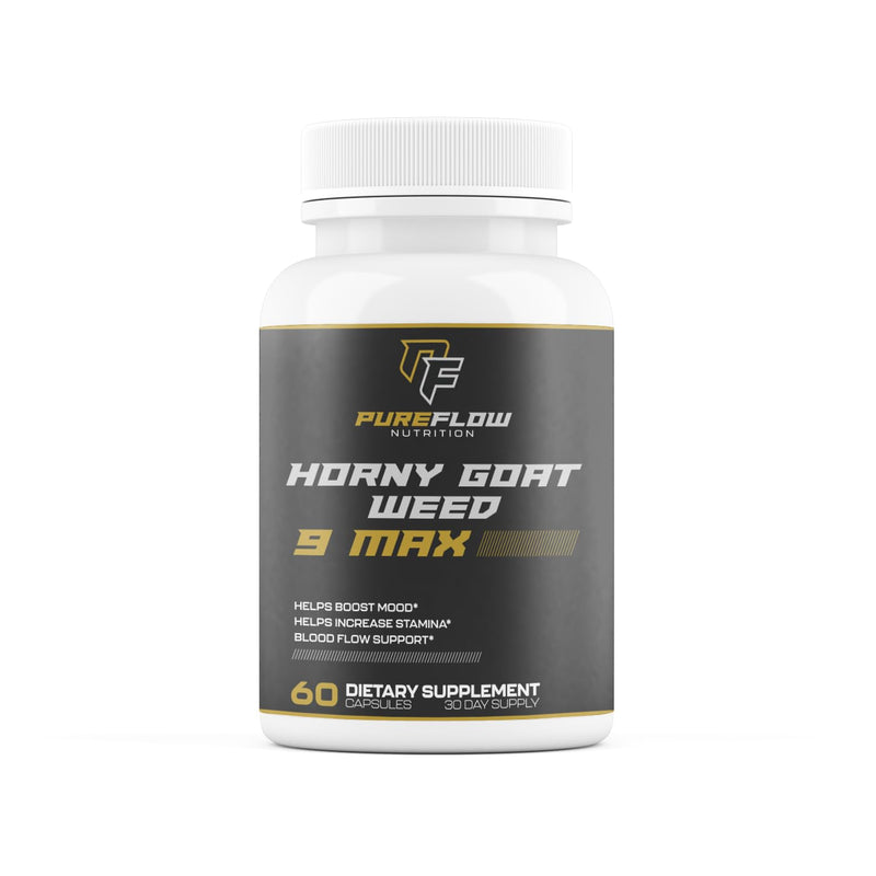[Australia] - PureFlow 9 in 1 Horny Goat Weed MAX | Fully Dosed Men's Performance Supplement | Pills for Men Fast Acting Blood Flow | 9 Ultra Ingredients for Fast Results/Science Backed - 60 Capsules 