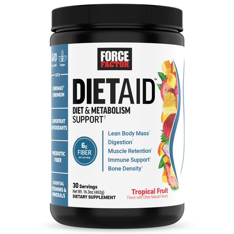Force Factor Diet Aid Powder, Metabolism Booster & Diet Support Supplement | for Lean Body Mass with 15x More Absorbable Chromium, Refreshing & Delicious, Tropical Fruit, 30 Servings 1.02 Pound (Pack of 1)