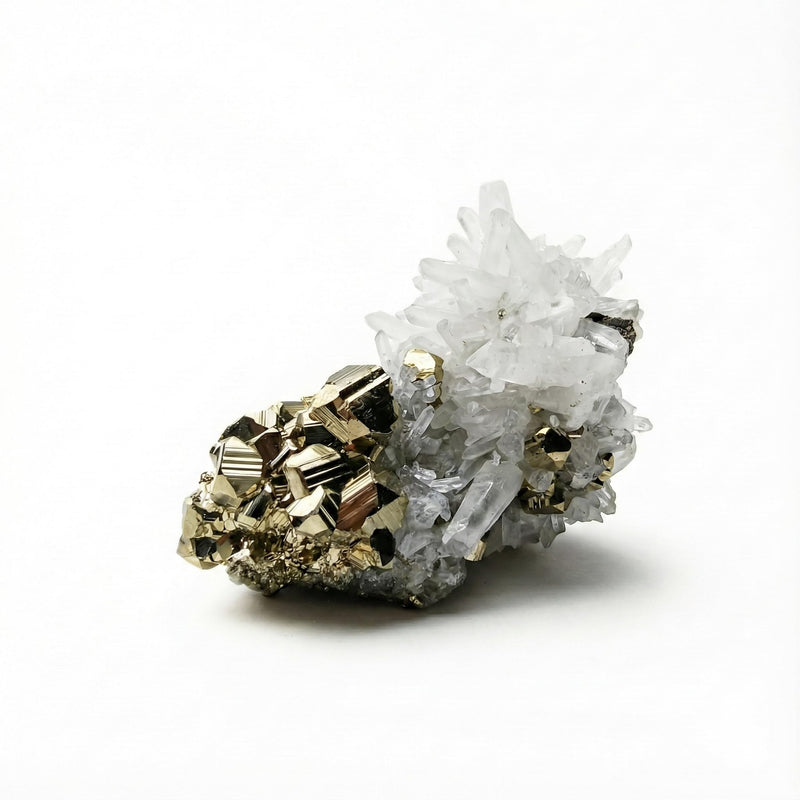 Natural Pyrite Crystals with Clear Quartz Crystal from Peru - Authentic Specimen Formed by Clusters & Druses of White Quartz and Pyrite Stone | for Collection, Decoration or Gifting (8 to 9 Ounce) 8 to 9 Ounce