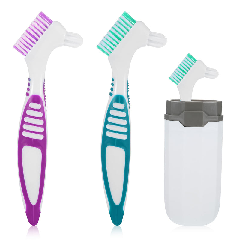[Australia] - Lusofie 2Pcs Denture Brush, Effective Denture Toothbrush with Carrying Case Multi-Layered Soft Bristles Denture Cleaning Brush with Rubber Handle for Denture Clean Care 