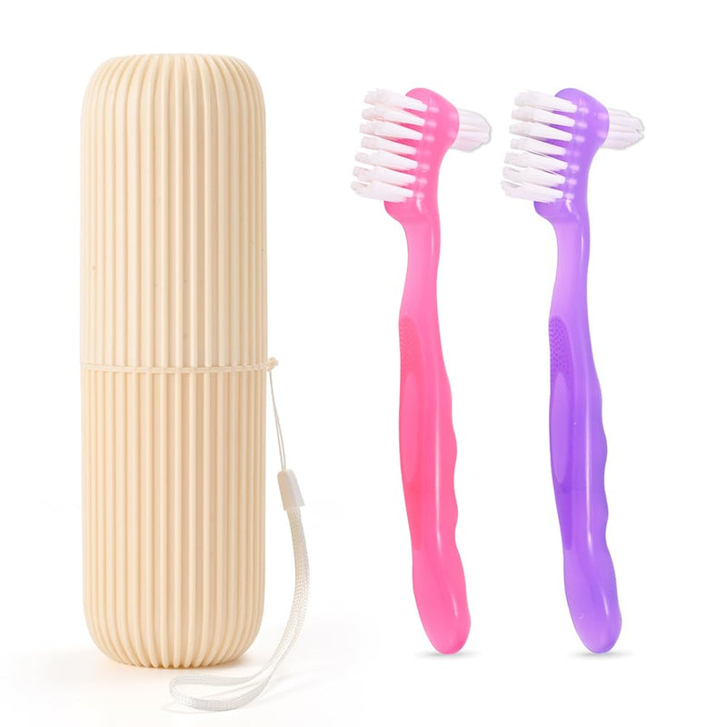 [Australia] - 2 Pack Denture Clean Toothbrush for Denture Care Tool w/Multi Layered Ordinary or Hard Bristles Dual Ordinary or Hard Bristle for False Teeth Superb Total Cleaning (2 Hard Brush b1) 2 hard brush b1 