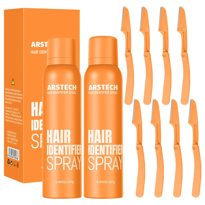[Australia] - Hair Identifier Spray for Face Shaving Dermaplaning Tool Skin Body Dermaplane Spray for Women with 8 Face Razor Face Shaver Kit Facial Hair Removal Dermaplane Razor for Women Face (Orange 2 Pack) Orange 2 PACK 