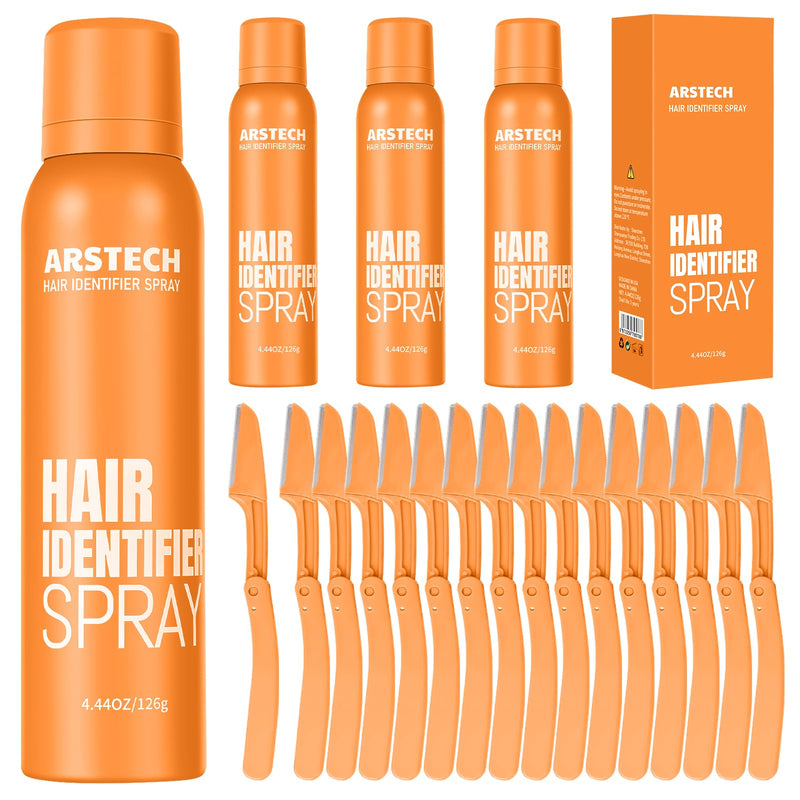 [Australia] - Hair Identifier Spray for Face Shaving Dermaplaning Tool Skin Body Dermaplane Spray for Women with 16 Face Razor Face Shaver Kit Facial Hair Removal Dermaplane Razor for Women Face (Orange 4 Pack) Orange 4 PACK 