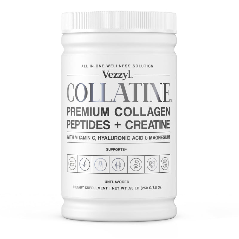 Collatine - Premium Collagen Peptides + Creatine with Vitamin C, Hyaluronic Acid and Magnesium for Skin, Hair, Nails, Bone & Joint, Muscle, Immune and Cognitive Aid (.55 LB (250 G/8.8 OZ) 8.8 Ounce (Pack of 1)