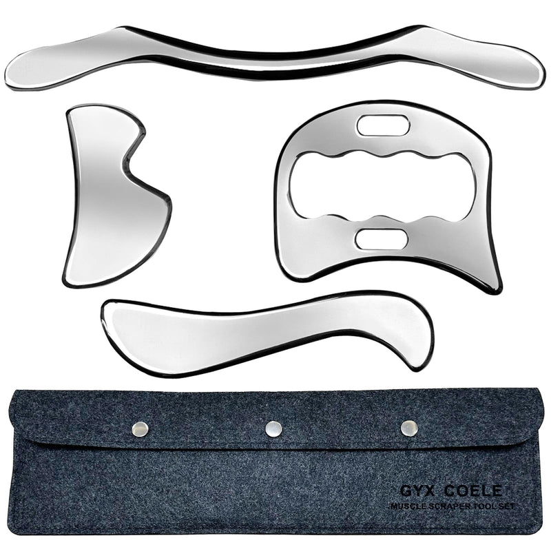 [Australia] - 4 in 1 Stainless Steel Gua Sha Muscle Scraper Tool, Professional IASTM Physical Therapy Tool Set for Massage and Scraping （4pcs Carry Bag） GYX COELE-10 