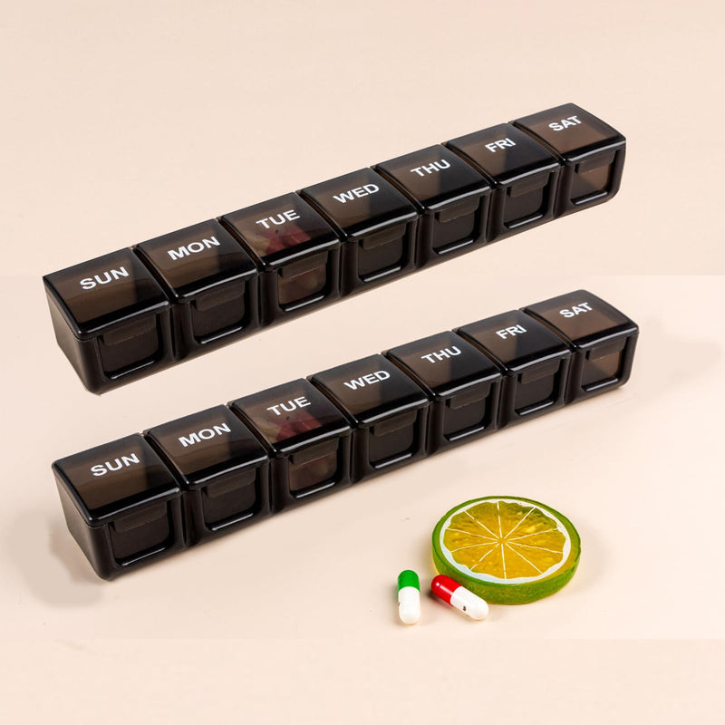 2 Pack Weekly Pill Organizer, Large 7 Day Pill Case, Daily Vitamin Case Medicine Box, Pill Organizer 7 Day for Medicine Supplements Fish Oil (Black) Black 7 Count (Pack of 2)