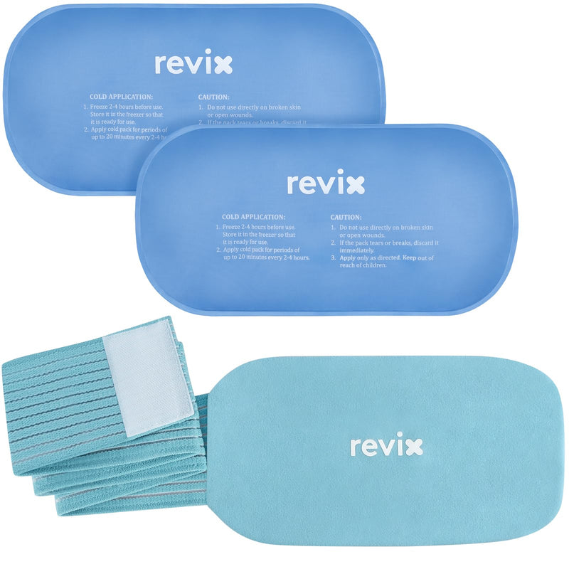 [Australia] - REVIX Ice Packs for Injuries Reusable, 2 Packs Hot and Cold Pack with Adjustable Strap, Flexible Ice Wraps for Joints and Muscle, Rotator Cuff, Back, Knee Discomfort Relief (10" x 5" Blue) Medium 10 x 5 Inch 