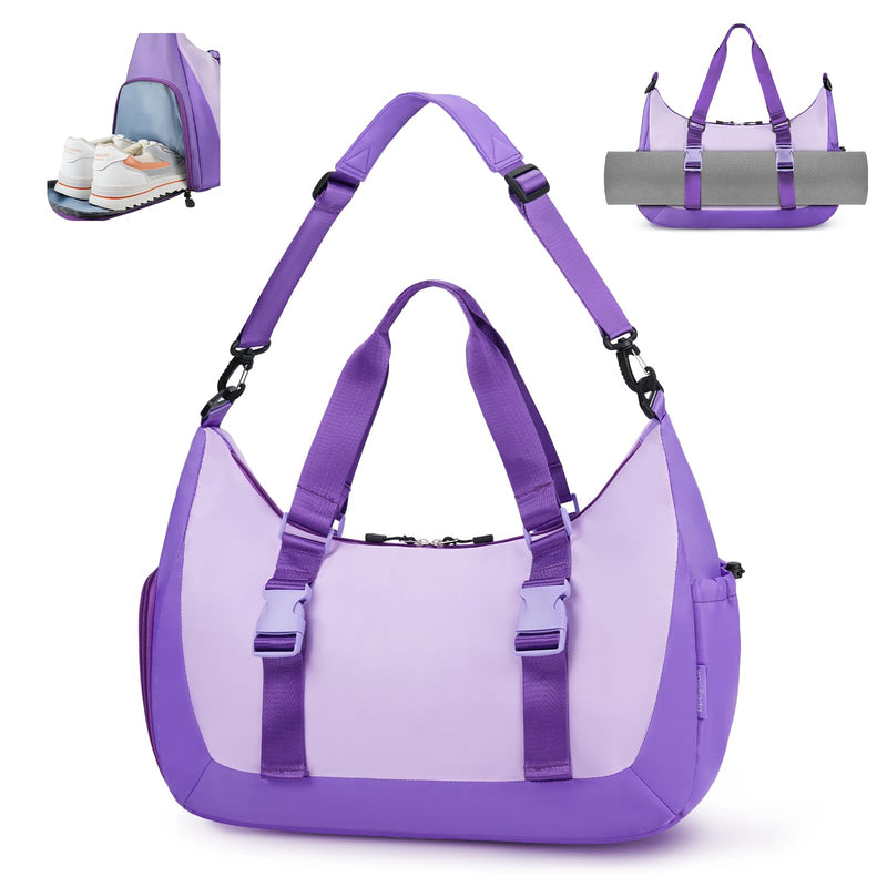 WOOMADA Gym Bag for Women with Yoga Mat Holder, Yoga Duffle Bag with Shoe Compartment, Multi-Purpose Travel, Workout, Dance, Sports Bag(Purple)
