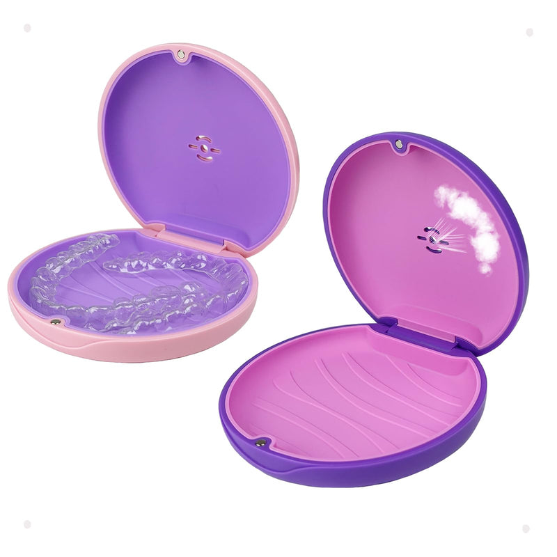 [Australia] - 2 Pack Retainer Case,Aligner Case with Vent Holes, Compatible with Invisalign, Mouth Guard CasesÔºåPortable Slim Travel Cute Orthodontic Retainer Cases (Pink Purple) Pink Purple 