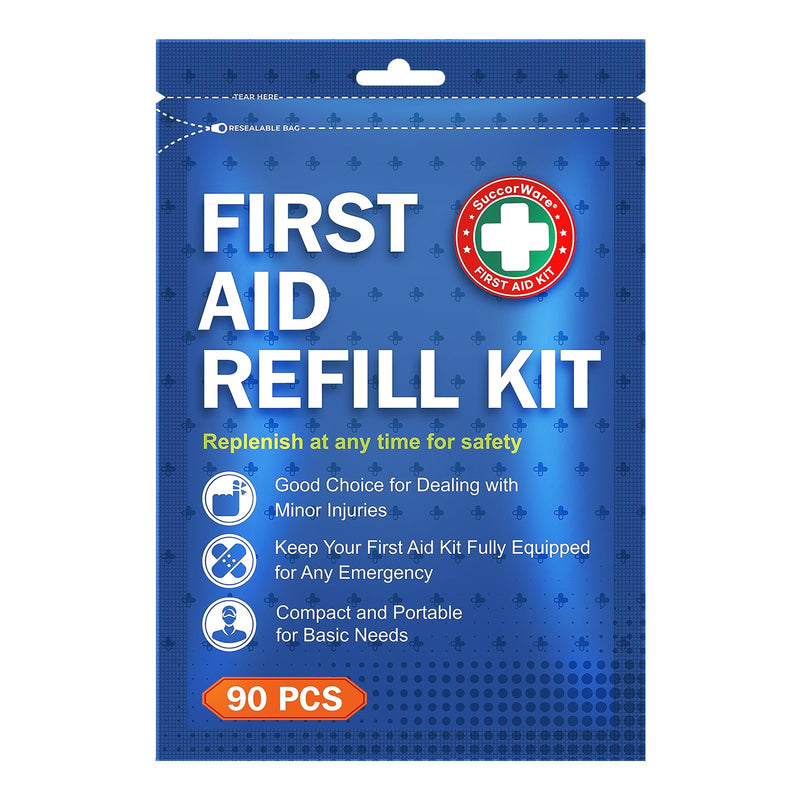[Australia] - 90 Pieces First Aid Refill Kit - Wound Care Kit Includes Bandages for Home, Travel, Hiking - Portable Replacement Kit for First Aid Medical Supplies（1 Set） 90PCS (1 SET) 