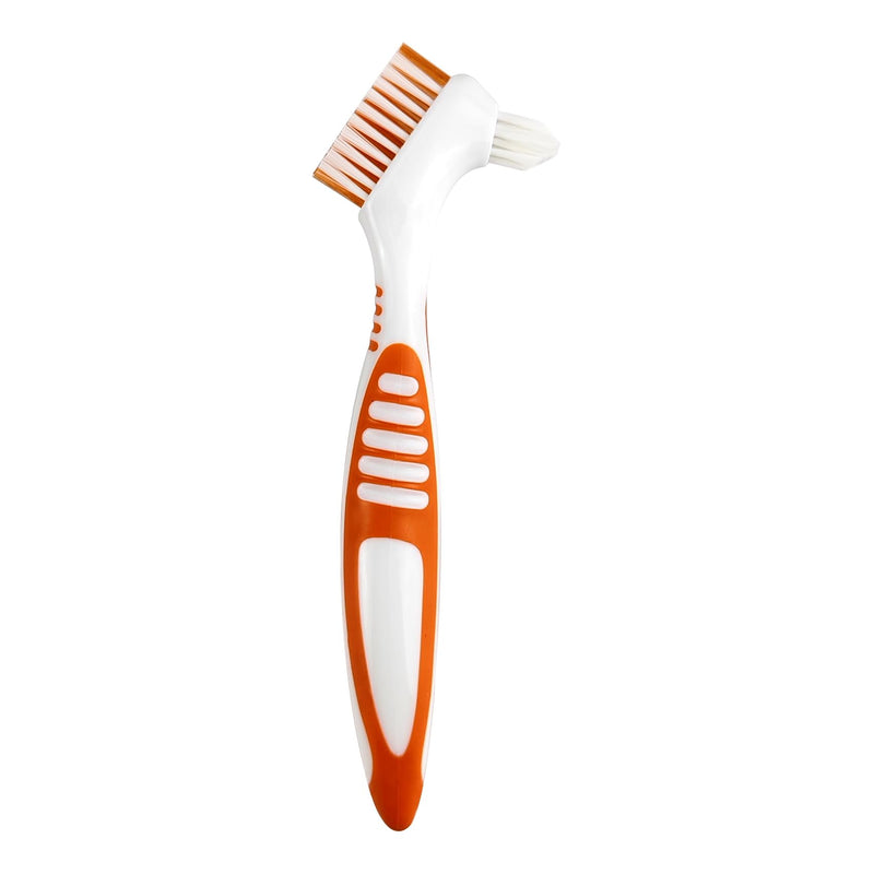 [Australia] - Random Color 1 Premium Dual-Sided Denture Cleaning Brush with Multi-Layered Soft Bristles and Rubber Anti-Slip Handle - Portable False Teeth Cleaning Tool for Efficient Denture Care (1) 