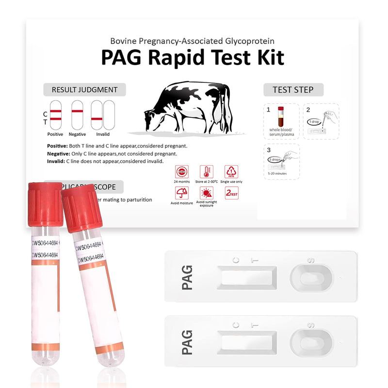 Bovine Pregnancy Test Kit - Includes 2 Tests, Rapid Results in 5-20 Minutes for Dairy & Beef Cows, Whole Blood, Serum & Plasma-Based Tests