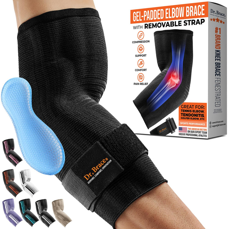 [Australia] - DR. BRACE¬Æ Elite Elbow Brace Support, Breathable Elbow Compression Sleeve with Gel Pad for Golfer's, Tennis Elbow & Tendonitis Treatment & Pain Relief 2024 (Black, Medium) Black 