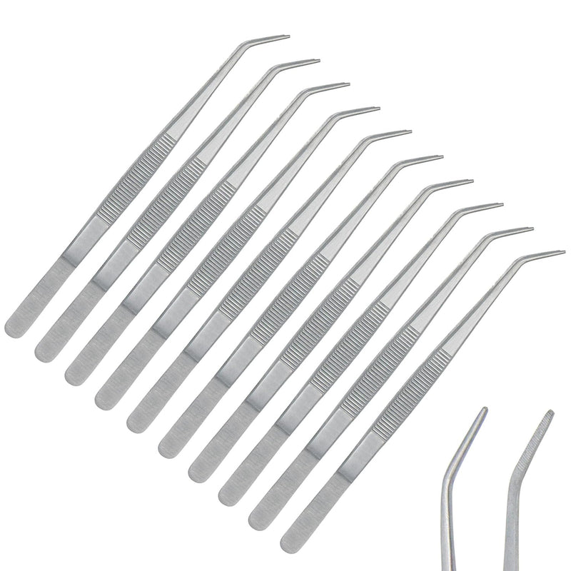 [Australia] - Stainless Steel Tweezers, with Curved Serrated Tip Multipurpose Tweezers Sewing Machine Tweezers Forceps for Craft Repairing (10) 10 