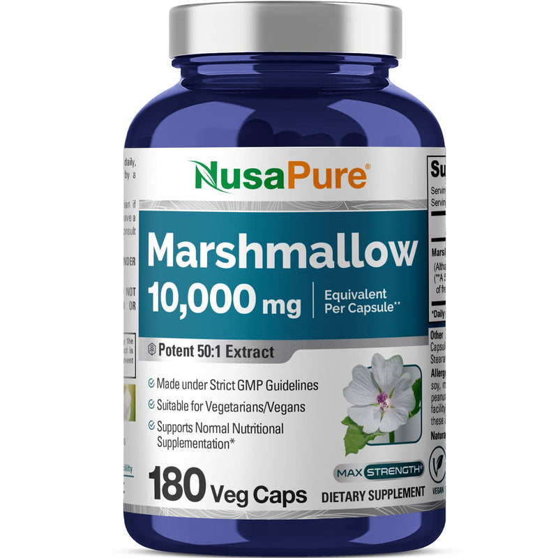 [Australia] - NusaPure Marshmallow Root 50:1 Extract, 200 mg Equivalent to 10,000mg Per Veggie Caps 180 Count (Non-GMO, Vegan) Bioperine 