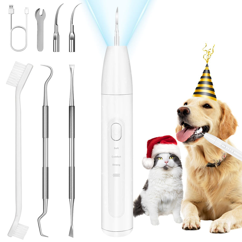 [Australia] - Dog Tooth Brushing Kit, Dogs Teeth Cleaning Kit with Led Light, 3 Modes Doggie Plaque and Tartar Remover, Dental Care for Cat,Low Noise Ultrasonic Dog Teeth Cleaner, White 