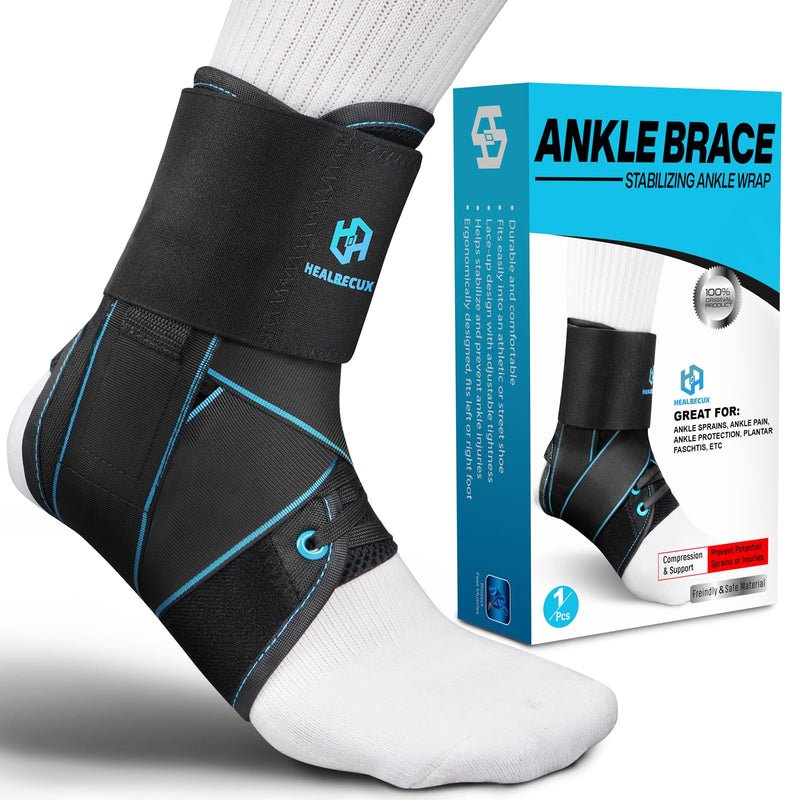 [Australia] - Lace Up Ankle Brace for Women Men, Ankle Support for Sprained Ankle, Plantar Fasciitis Brace Ankles Stabilizer Wrap for Basketball, Volleyball, Sports, Injury Recovery, M Blue Stripes Medium 