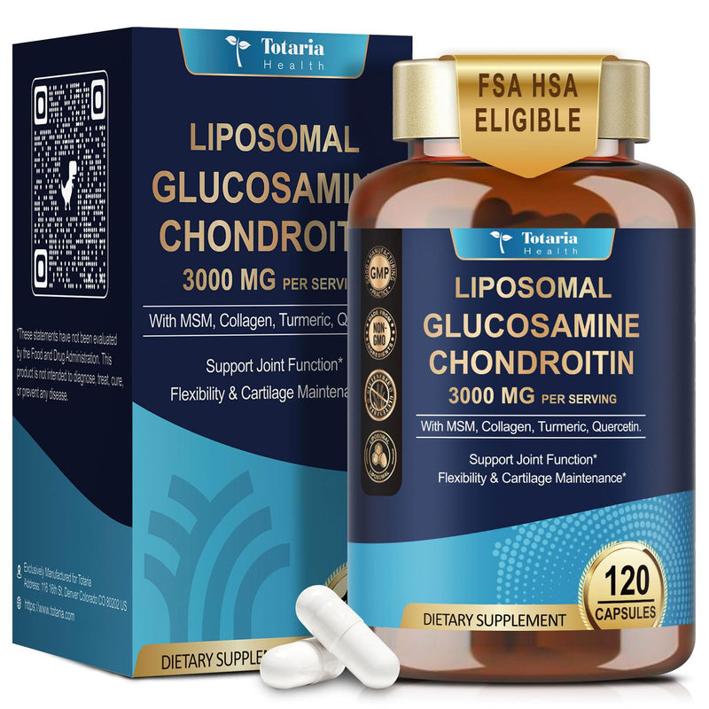 [Australia] - 12 in 1 Liposomal Glucosamine Chondroitin MSM Collagen 3000MG, FSA-HSA Items Only List for Men & Woman Supplement, Flexibility & Cartilage Maintenance, Non-GMO, CGMP, Gluten-Free 120 Count (Pack of 1) 