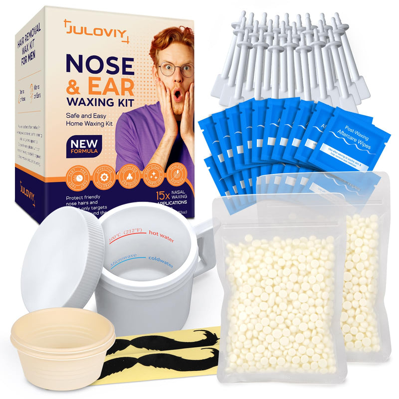 [Australia] - Super Nose & Ear Waxing Kit |100g Wax, 30 Applicators | Ear & Nose Hair Removal for Men & Women | No Microwave Needed | Includes Balm Wipes, Mustache Guards | Pain-Free Hair Remover, Long-Lasting Super Nose Waxing Kit 