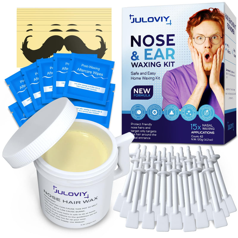 [Australia] - Nose Wax Kit, 120 g Wax, 30 Applicators,Nostril and Ears Hair Removal Kit for Men & Women,Includes 15 Balm Wipes and Mustache Guards etc. Lasts up to 6 Weeks Standard Nose Waxing Kit 