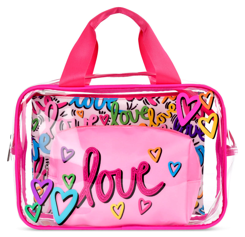 iscream + Corey Paige 3-Piece Large, Medium and Small Bag Set for Toiletry and Cosmetic Storage and Travel - Love Letters