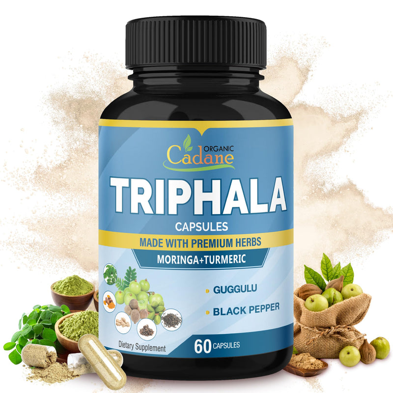 [Australia] - Organic Cadane Triphala Extract Capsules - 6 Premium Ingredients Complex with Turmeric, Moringa, Guggul, Ginger, and Black Pepper - 60 Caps for 2 Months Supply 