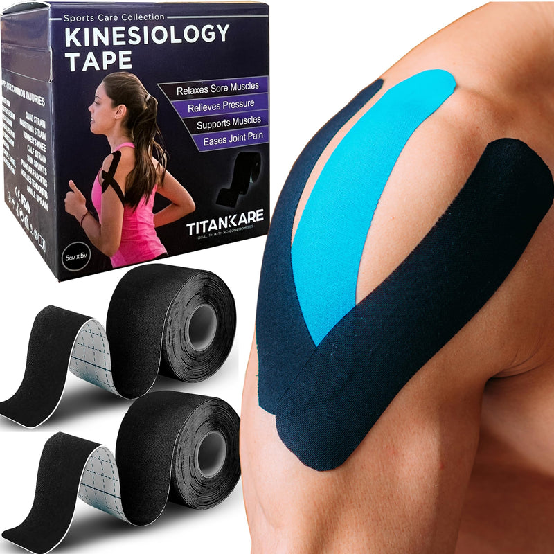 [Australia] - Pro Athletic Sports Kinesiology Tape - Waterproof Breathable Body Elastic Sports Tape for Shoulder, Knee Pain Relief, Ankle Running Tennis Physio Tape Support for Muscle, 2 inchesx16.4 ft Roll 2 Pack 