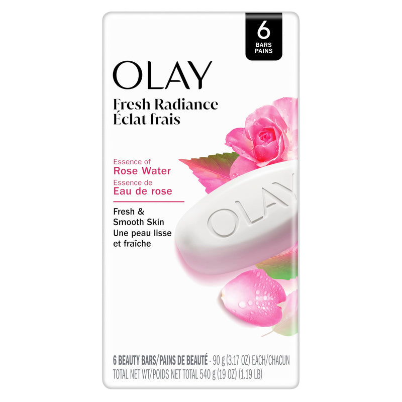 Olay Beauty Bar, Fresh Radiance, Nourishing & Refreshing Formula, Pampering for Smooth & Gentle Skin, Vitamin B3 Complex, Essence of Rose Water Scent, 3.17 oz (6 Count) 3.17 Ounce (Pack of 6)