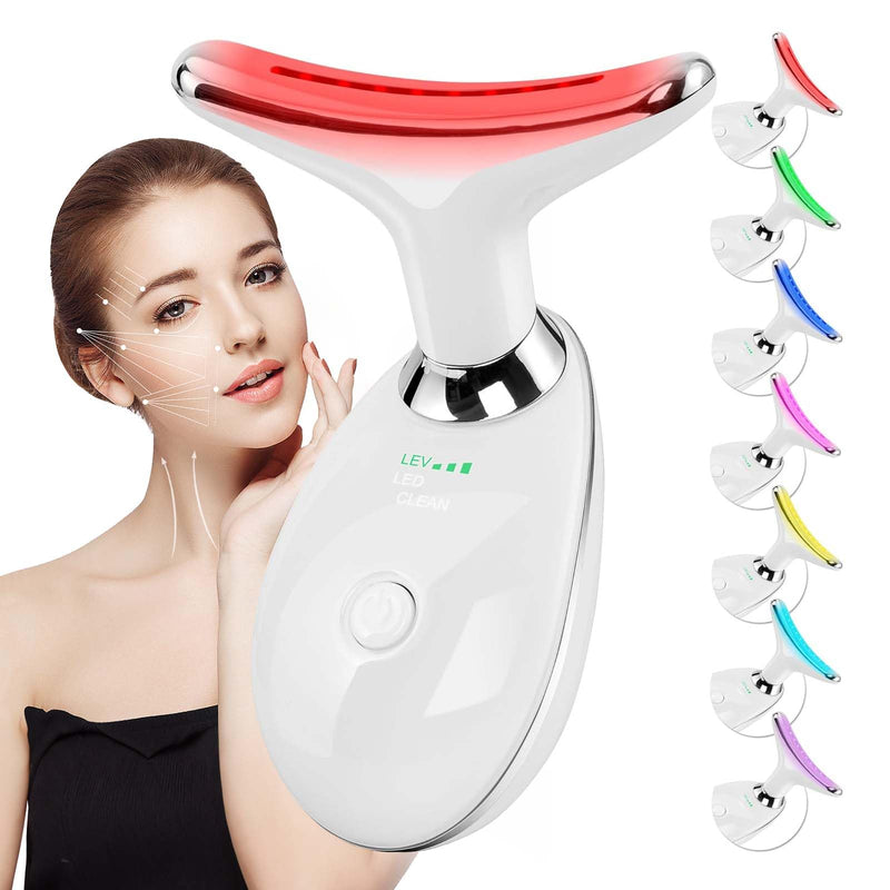 Red-Light-Therapy-for-Face and Neck Massager,7 Colors Womens Skin Rejuvenation Lifting Facial Massager Tool,Lymphatic Contour Massager Face for Toning,Glow Boost White