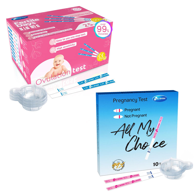 Ovulation Test Strips 25 and Pregnancy Tests 10, HEAL-CHECK Bulk Ovulation Predictor Kit for Women TTC, Over 99% Accuracy, Easy to Use at Home, Individually Wrapped, FSA HSA | 25LH+10HCG+35 Urine Cup