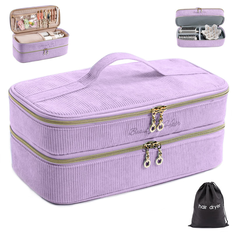 [Australia] - Double-layer Hair Tools Travel Case with Black Hair Dryer Bag with Detachable Divider compatible with Shark FlexStyle/SmoothStyle - Flat Curling Iron Travel Organizer Pink Double Layers 