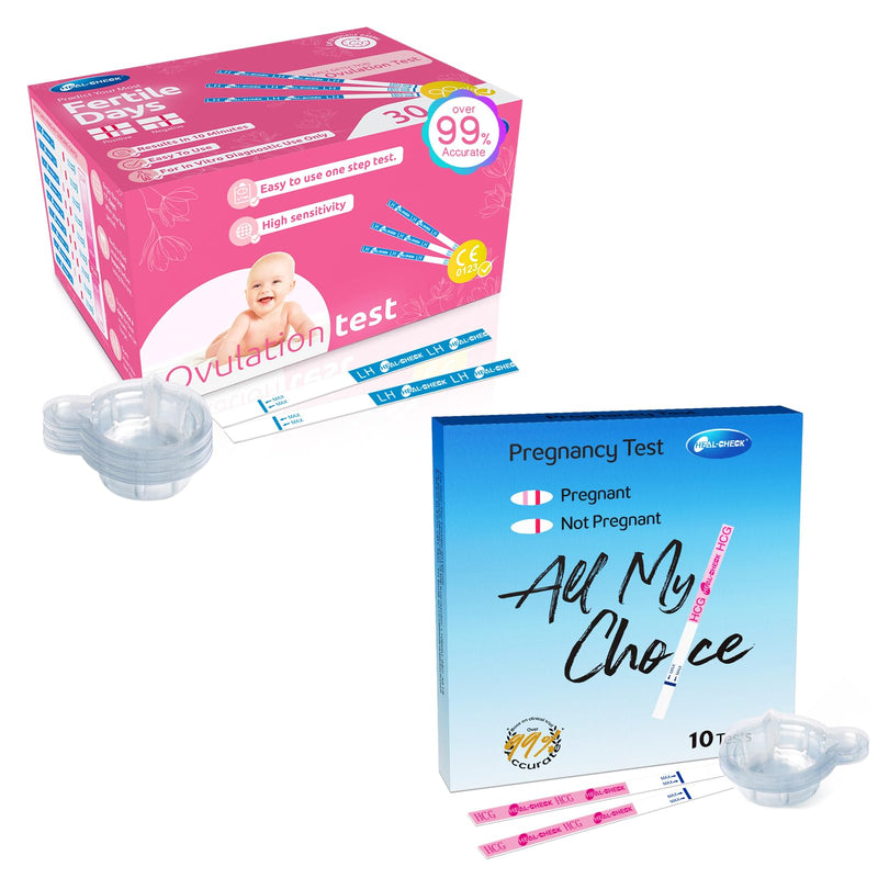 Ovulation Test Strips 30 Count & Pregnancy Tests 10 Count, HEAL-CHECK Fertility Combo Kit for Women TTC, Over 99% Accuracy, Easy to Use at Home, Individually Wrapped, FSA HSA | 30LH+10HCG+40 Urine Cup