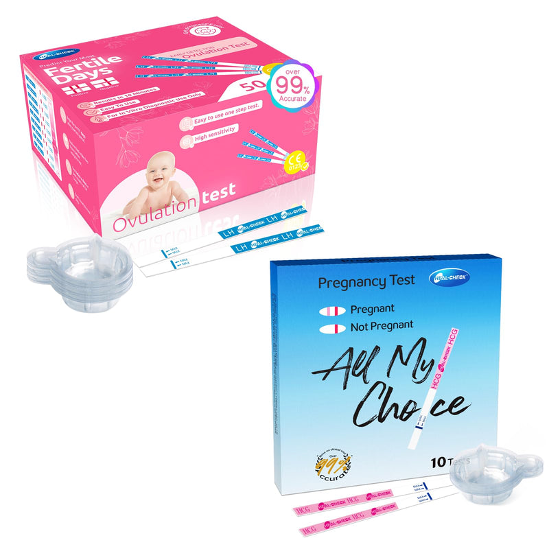 Ovulation Test Strips 50 Count & Pregnancy Tests 10 Count, HEAL-CHECK Fertility Combo Kit for Women TTC, Over 99% Accuracy, Easy to Use at Home, Individually Wrapped, FSA HSA | 50LH+10HCG+60 Urine Cup