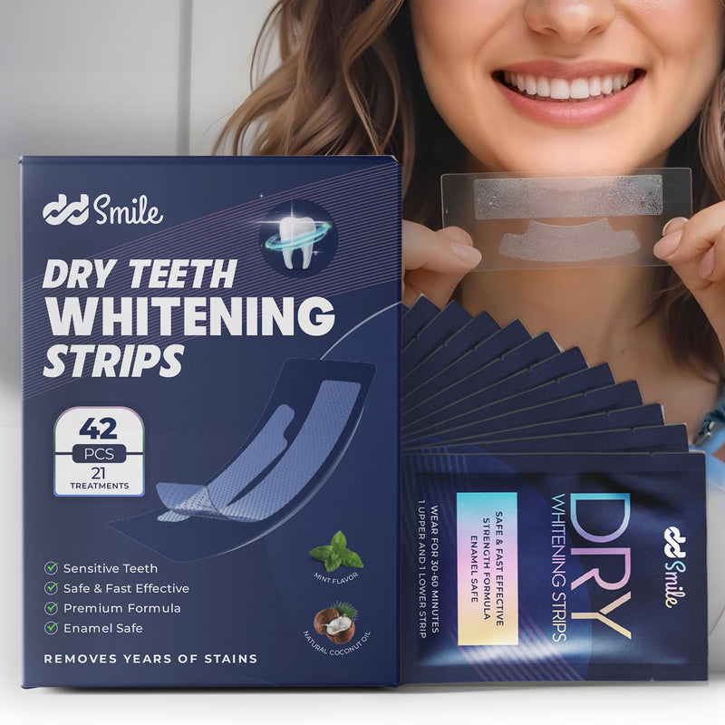 [Australia] - Dry Teeth Whitening Strips - 42 Strips (21 Treatments) - Sensitive Teeth Whitening Strips - Peroxide-Free - Enamel Safe - Mint Flavor - Non-Slip - Mess-Free - Sensitivity Free 1 Count (Pack of 1) 