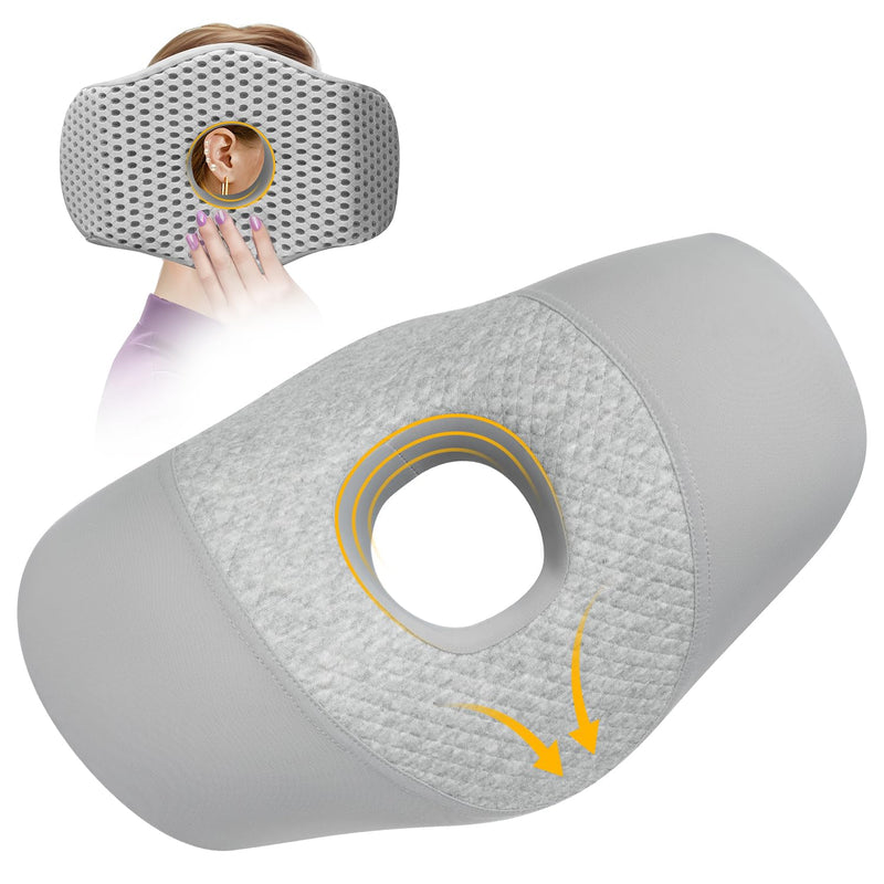[Australia] - Ear Piercing Pillow for Side Sleepers with Ear Hole for CNH, Ear Pain Relief and Pressure Sores, Memory Foam Contoured Design Side Sleeping Pillow, Breathable Cotton Blend(Charcoal Grey) 