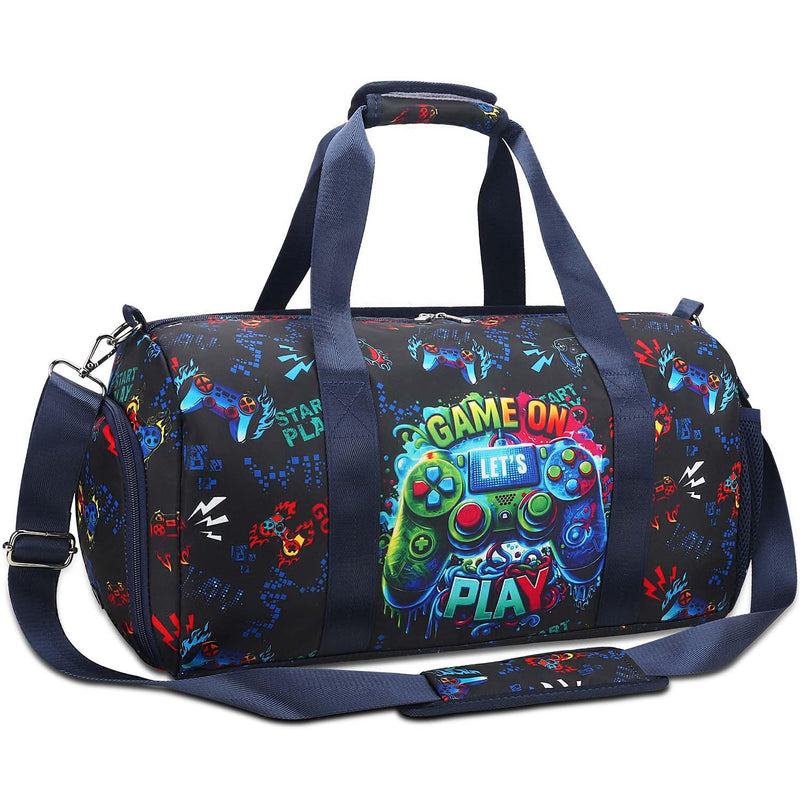 Gym Travel Duffle Bag for Girls - Gymnastics Sports Dance Bag with Shoe Compartment & Wet Pocket Panda Kids Travel Bag Teens Weekender Sleepover Carry On Bag Deep Blue Game