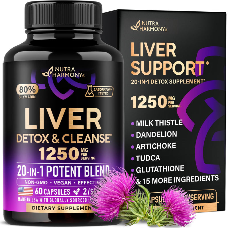 [Australia] - Liver Cleanse Detox & Repair - Milk Thistle | Dandelion | Artichoke | TUDCA | Glutathione & NAC - Effective Liver Health Supplement | 80% Silymarin - Laboratory Tested, Vegan - Made in USA 60 Capsules 60 Count (Pack of 1) 