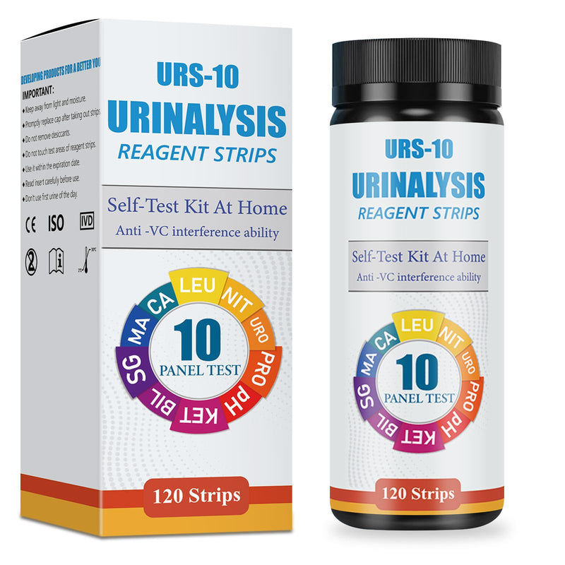 [Australia] - 10-in-1 Urine Test Strips - 120 CT | Comprehensive Urinalysis for LEU, NIT, URO, PRO, pH, KET, BIL, SG, Calcium, and Microalbumin | Home Urinalysis Test Strips for Bladder and Urinary Tract Infections 120 Count (1 bottle) 