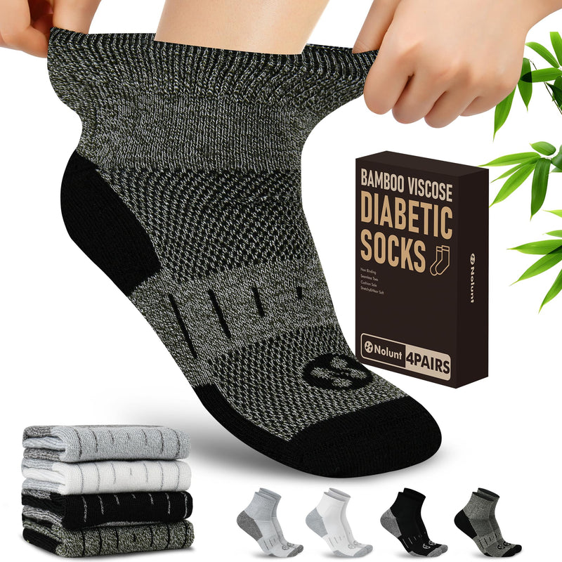 [Australia] - Diabetic Socks for Men,4 Pairs Non Binding Ankle Mens Diabetic Sock Size 6-9 9-12(White+Grey+Yellowish Cyan+Black-Large) White B/Grey B/Yellowish Cyan B/Black B Large 