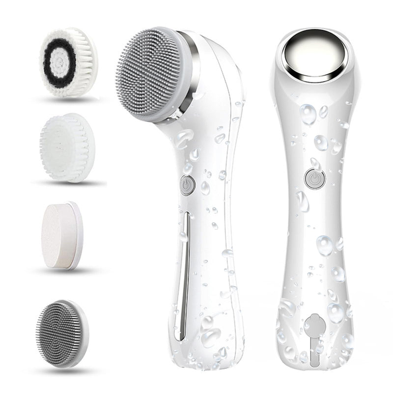 Facial Cleansing Brush, 2 in 1 Ｗaterproof IPx7 Facial Spin Scrubber Set with 4 Brush Heads, Rechargeable Exfoliating Face Brush Deep Cleansing, Gently Exfoliate and Remove Blackhead