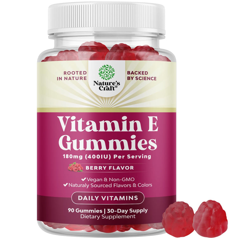 [Australia] - Natures Craft Vitamin E Gummies for Skin Care - High-Potency Vitamin E 400 IU Skin Supplement - Delicious & Easy-to-Take Supplement Promote Health Immune Support & Cellular Protection (1 Month) 90 Count (Pack of 1) 