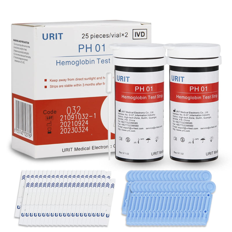 [Australia] - 50 Hemoglobin Test Strips for URIT Hemoglobin Test Meter (Meter is not Include), Easy for Home Use, 50 Test Strips Total with 50 Lacets. 