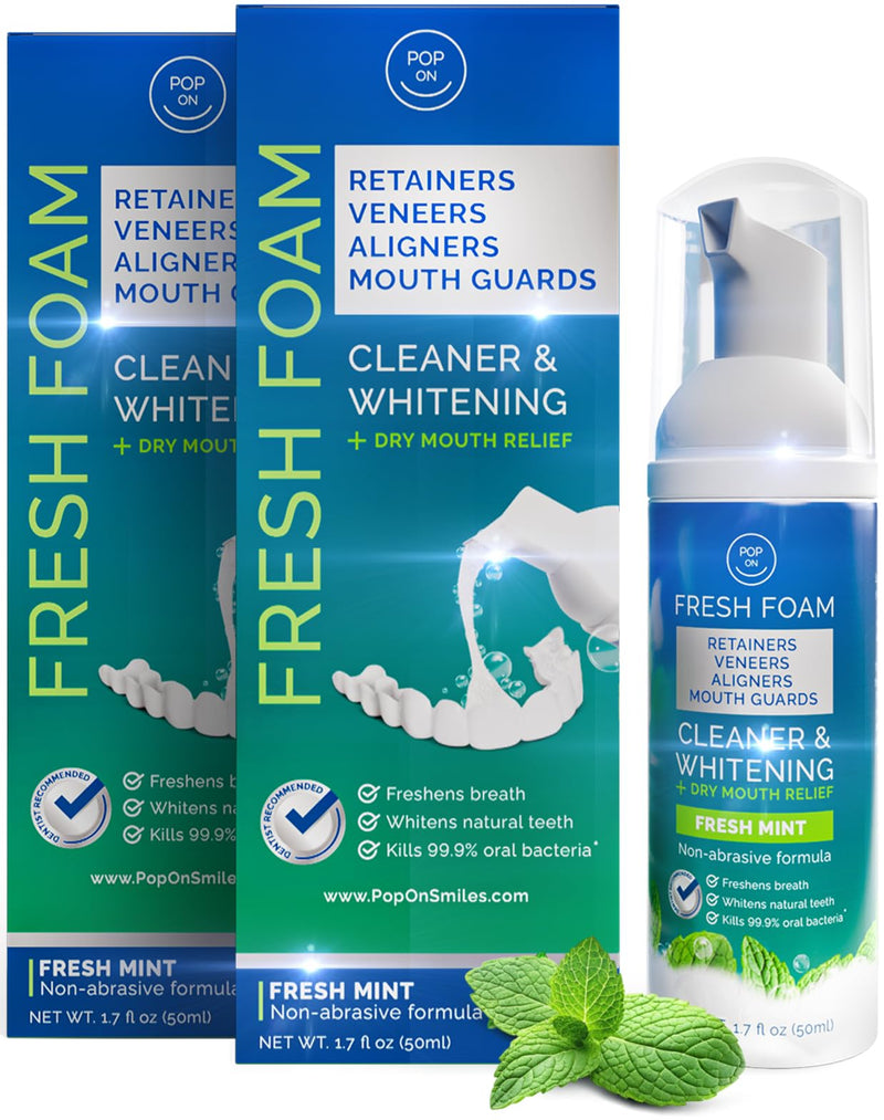 [Australia] - Aligner & Retainer Cleaner Foam – Dry Mouth Relief, Compatible with Invisalign, Aligners, Retainers, Mouth Guards, Night Guards, Veneers, Whitens, Freshens, 3% Hydrogen Peroxide, Mint - 50ml, 2 PC 1 Count (Pack of 2) 