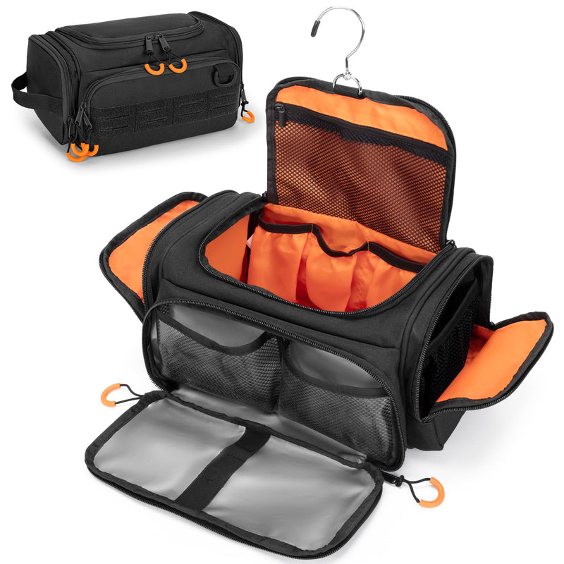 Tactical Toiletry Bag for Men, Hanging Hygiene Bag, Travel Dopp Kit | Mens Toiletry Bag with Hook, Dry & Wet Pockets, Travel Hygiene Organizer Bag for Shaving, Shower Essentials and Toiletries Black
