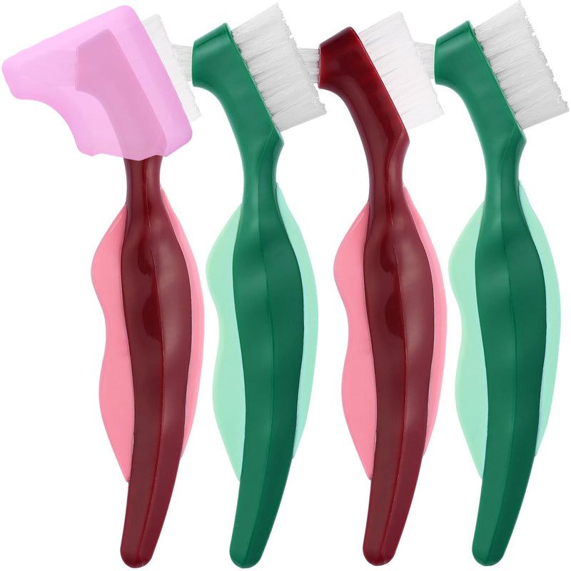[Australia] - Anbbas 4pcs Premium Hard Denture Brush with a Toothbrush Cover Cap for Denture Care False Teeth Cleaner Tool Green and Red Brush & Cover 