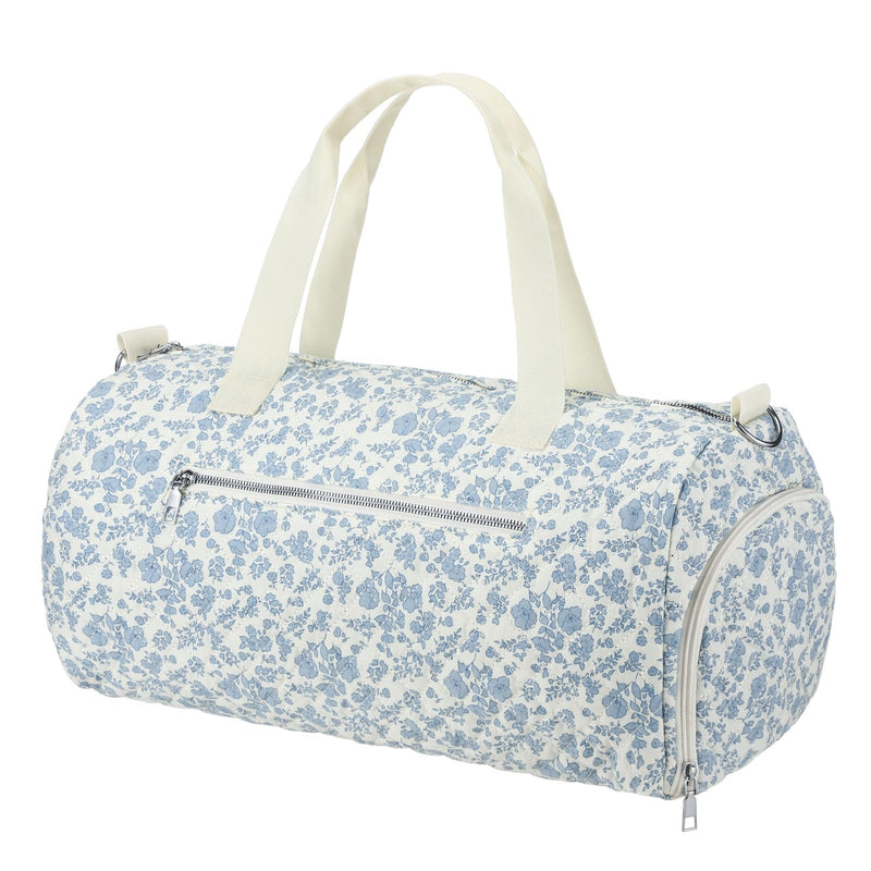Dansydaisy Blue Floral Quilted Duffle Bag for Women Cotton Large Floral Travel Duffle Dance Bag with Adjustable Carry Strap and Handy Pouch Backpack for Dancers Travel
