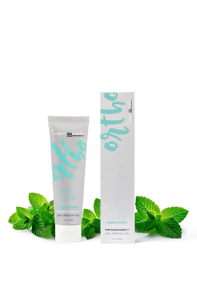 [Australia] - SuperMouth Ortho Toothpaste – for Braces & Aligners, Fluoride + Nano Hydroxyapatite, Adults & Kids, Fights Cavities & Decalcifications, Orthodontist-Developed, Safe Clean Ingredients, 4 Tasty Flavors Mint 